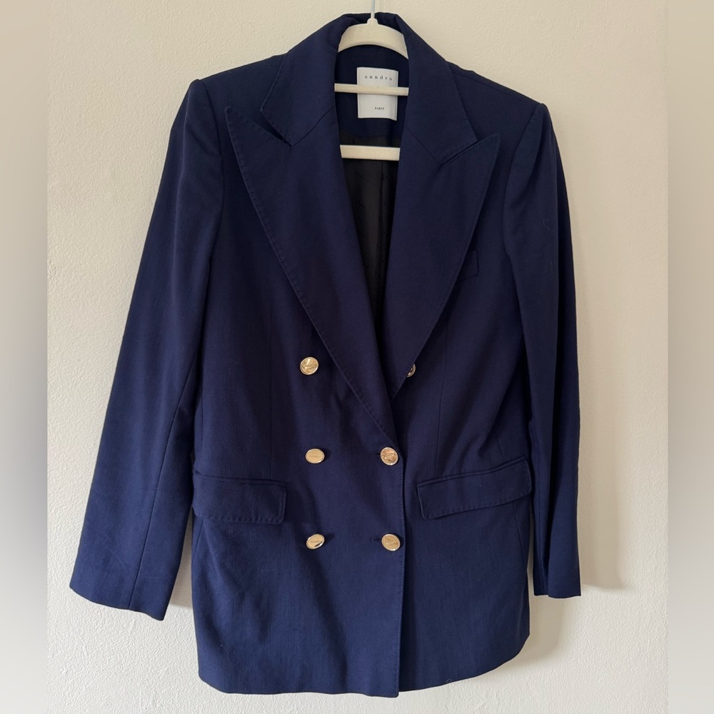 Sandro Paris Navy Double-Breasted Women's Blazer